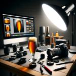 DALL·E 2023-12-23 13.33.37 - A photo that focuses on the equipment used in beer photography. The scene displays a professional beer photography setup. In the foreground, there is a.png